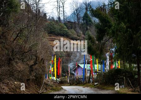 Lachung ist eine Stadt- und Bergstation im Nordosten von Sikkim, Indien. Es liegt im Nord-Sikkim-Viertel nahe der Grenze zu Tibet. Stockfoto