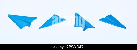 Blaues Flugzeugsymbol auf weißem Hintergrund. Innovation Business Finanzwesen. Anwendungen für die Geschäftskommunikation. Marketingkonzept. Modernes, trendiges Design. 3D-Vektordarstellung. Vektordarstellung Stock Vektor