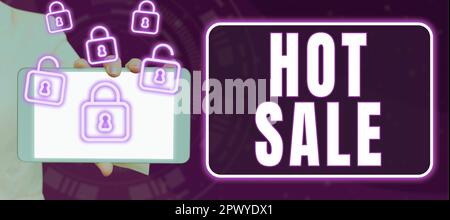 Schreiben des Textes „Hot Sale“, Konzept bedeutet, Produkte mit hohem Rabatt zu verkaufen Super Preis Black Friday Stockfoto