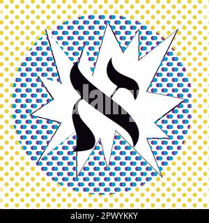 Vektordarstellung des hebräischen Alphabets in kreisförmigem Design. Der hebräische Brief heißt Aleph Large, isoliert auf Schwarz Stock Vektor