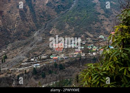 Lachung ist eine Stadt- und Bergstation im Nordosten von Sikkim, Indien. Es liegt im Nord-Sikkim-Viertel nahe der Grenze zu Tibet. Stockfoto