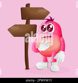 Süßes rosa Monster, das Entscheidungen trifft. Perfekt für Kinder, kleine Unternehmen oder E-Commerce, Merchandise und Aufkleber, Werbebanner, Blog oder Vlog-Kanal Stock Vektor