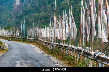Lachung ist eine Stadt- und Bergstation im Nordosten von Sikkim, Indien. Es liegt im Nord-Sikkim-Viertel nahe der Grenze zu Tibet. Stockfoto