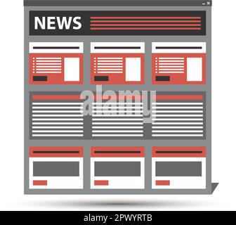 Website-News, Zeitung, Zeitschriftenvorlage in einem Browserfenster, Vektor EPS10. Symbol Stock Vektor