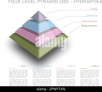 Vierstufige Pyramide (3D) – Hortensien-Farben Stock Vektor