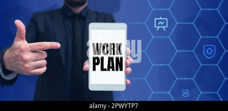 Schreiben mit Text Arbeitsplan, Business Showcase-Projekt, das durchgeführt werden soll, und skizziert, wie es durchgeführt wird Stockfoto