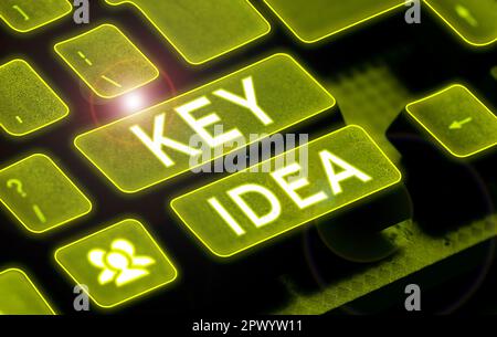 Handgeschriebenes Schild Schlüsselidee, Wort für außergewöhnliche oder wichtige Gedanken oder Vorschläge ohne Vergleich Stockfoto
