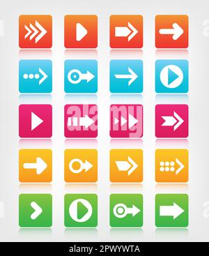 Satz von farbigen Pfeiltasten und Symbolen für die Navigation Stock Vektor