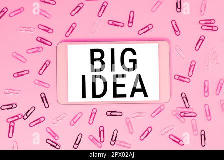 Konzeptionelle Beschriftung große Idee, Konzept bedeutet, dass man eine großartige kreative Innovationslösung oder Denkweise hat Stockfoto
