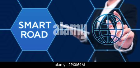 Schild mit Smart Road, Internet-Konzept Anzahl der verschiedenen Arten, wie Technologien in Straßen integriert werden Stockfoto