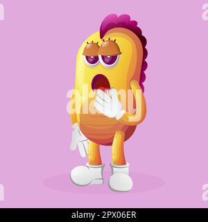 Süßes gelbes Monster mit boblauem Ausdruck. Perfekt für Kinder, kleine Unternehmen oder E-Commerce, Merchandise und Aufkleber, Werbebanner, Blog oder Vlog ch Stock Vektor