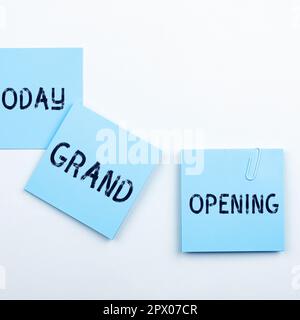 Handschrifttext Grand Opening, Word für Ribbon Cutting New Business First Official Day Launch Stockfoto