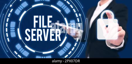 Handschriftlicher Sign File Server, ein Gerät für den Geschäftsbetrieb, das den Zugriff auf separat gespeicherte Daten steuert Stockfoto