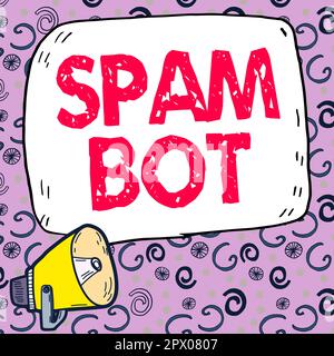 Textzeichen mit Spam bot, einem eigenständigen Programm im Internet, das Spam an Benutzer sendet Stockfoto