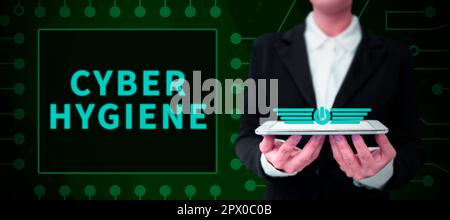Schreiben Anzeigetext Cyber Hygiene, Konzept bedeutet Schritte, die Computerbenutzer zur Verbesserung ihrer Cyber-Sicherheit Unternehmen Stockfoto