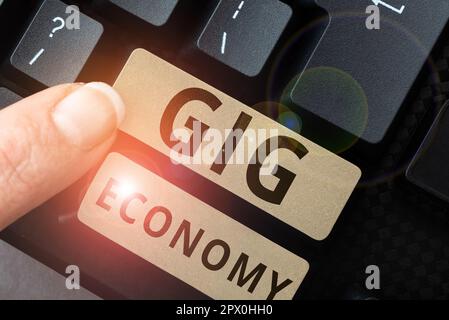 Schild mit der Aufschrift „Gig Economy, Business Approach Free Market System“, in dem temporäre Positionen üblich sind Stockfoto