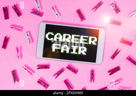 Inspiration mit dem Schild Career Fair, Business overview eine Veranstaltung, bei der Arbeitsuchende mögliche Arbeitgeber treffen können Stockfoto