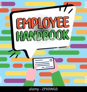Schreiben mit Text „Employee Handbook, Business Approach Document“ (Dokument zum Geschäftsansatz für Mitarbeiter), das ein Betriebsverfahren des Unternehmens enthält Stockfoto