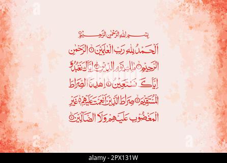 Arabische Kalligraphie von Surah Al Fatiha 1, 1 bis 7 des edlen Korans. Übersetzung: (Alle) Lob gebührt (allen) Allah, dem Herrn der Welten. Das Ganze Stock Vektor