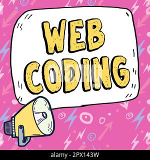 Text mit Inspiration Web Coding, Word für Arbeiten, die an der Entwicklung einer Website für das Internet beteiligt sind Stockfoto