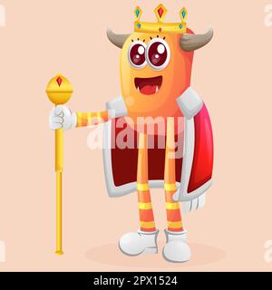 Süßer orangefarbener Monsterkönig. Perfekt für Kinder, kleine Unternehmen oder E-Commerce, Merchandise und Aufkleber, Werbebanner, Blog oder Vlog-Kanal Stock Vektor