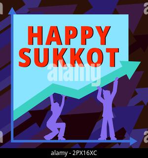 Handschriftliches Schild Happy Sukkot, Wort geschrieben auf Irland Feier grüne Glücksbringer und Klee Stockfoto