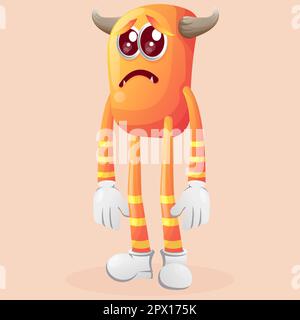 Süßes orangefarbenes Monster mit traurigem Ausdruck. Perfekt für Kinder, kleine Unternehmen oder E-Commerce, Merchandise und Aufkleber, Werbebanner, Blog oder Vlog-Kanal Stock Vektor