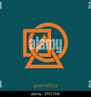 Vorlage für einfaches geometrisches Logo mit orangefarbenem Dreieck, Quadrat und Kreis auf sherpa-blauem Hintergrund. Vektor Stock Vektor