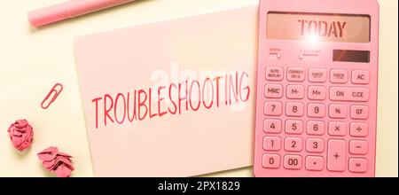 Schreiben Text anzeigen Fehlerbehebung, Geschäftsübersicht eine Untersuchung oder Bearbeitung der Probleme ist aufgetreten Stockfoto