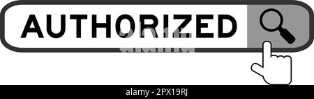 Suchbanner in Wort autorisiert mit Lupensymbol auf weißem Hintergrund Stock Vektor