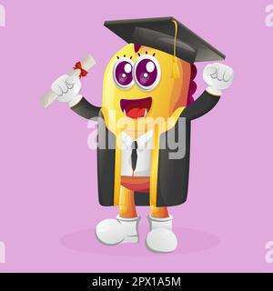 Das süße gelbe Monster hat gerade seinen Abschluss gemacht. Perfekt für Kinder, kleine Unternehmen oder E-Commerce, Merchandise und Aufkleber, Werbebanner, Blog oder Vlog-Kanal Stock Vektor