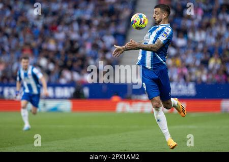 CORNELLA, SPANIEN - APRIL 30: Joselu von RCD Espanyol während des Spiels La Liga zwischen RCD Espanyol und Getafe CF im RCDE-Stadion am 30. April 2023 in Cornella, Spanien Stockfoto