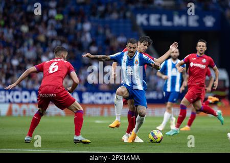 Cornella, Spanien. 30. April 2023. CORNELLA, SPANIEN - 30. APRIL: Joselu von RCD Espanyol während des Spiels La Liga zwischen RCD Espanyol und Getafe CF im RCDE-Stadion am 30. April 2023 in Cornella, Spanien (Kreditbild: © Gerard Franco/DAX via ZUMA Press Wire) NUR REDAKTIONELLE VERWENDUNG! Nicht für den kommerziellen GEBRAUCH! Stockfoto