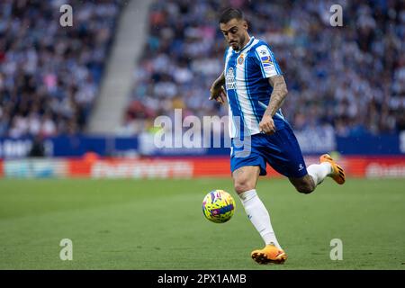 CORNELLA, SPANIEN - APRIL 30: Joselu von RCD Espanyol während des Spiels La Liga zwischen RCD Espanyol und Getafe CF im RCDE-Stadion am 30. April 2023 in Cornella, Spanien Stockfoto