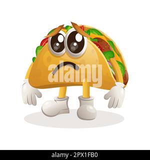 Süßes Taco-Maskottchen mit traurigem Gesichtsausdruck. Perfekt für Lebensmittelgeschäfte, kleine Unternehmen oder E-Commerce, Merchandise und Aufkleber, Werbebanner, Lebensmittelrezensionen Stock Vektor