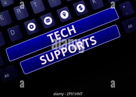 Schreiben mit Text Tech Supports, Conceptual Photo Help von Technician Online oder Call Center Customer Service Stockfoto