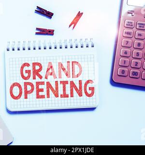 Handschrifttext Grand Opening, Word für Ribbon Cutting New Business First Official Day Launch Stockfoto