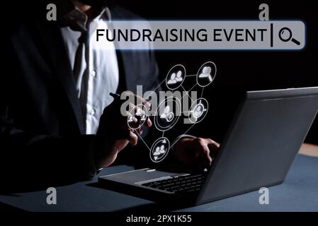 Handgeschriebenes Schild Fundraising Event, konzeptionelle Fotokampagne, deren Zweck es ist, Geld für eine Sache zu sammeln Stockfoto