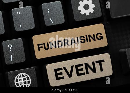 Handgeschriebenes Schild Fundraising Event, Internet-Konzeptkampagne, deren Zweck es ist, Geld für eine Sache zu sammeln Stockfoto