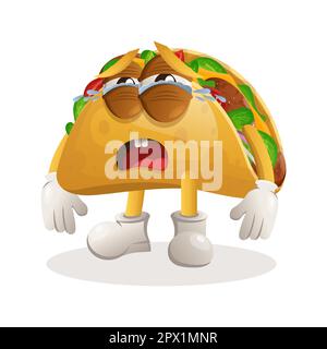 Süßes Taco-Maskottchen, das weint. Perfekt für Lebensmittelgeschäfte, kleine Unternehmen oder E-Commerce, Merchandise und Aufkleber, Bannerwerbung, Blog zur Lebensmittelbewertung oder Vlog Cha Stock Vektor