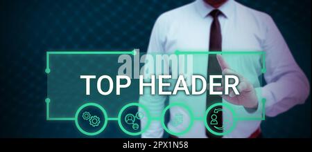 Schreiben Anzeigen von Text Obere Kopfzeile, Wort, das oben auf einer Seite in einem elektronischen Dokument oder einer gedruckten Kopie geschrieben wurde Stockfoto