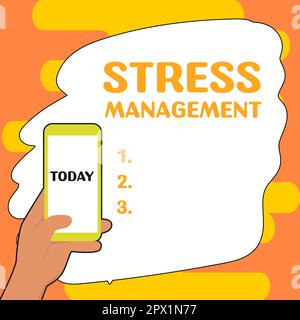 Inspiration mit Zeichen für Stress Management, Geschäftskonzept Lernmethoden für Verhalten und Denken, die Stress reduzieren Stockfoto