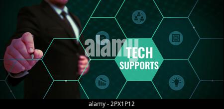 Schreiben mit Text Tech Supports, Conceptual Photo Help von Technician Online oder Call Center Customer Service Stockfoto