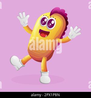 Süßes gelbes Monster verspielt und glücklich. Perfekt für Kinder, kleine Unternehmen oder E-Commerce, Merchandise und Aufkleber, Werbebanner, Blog oder Vlog-Kanal Stock Vektor