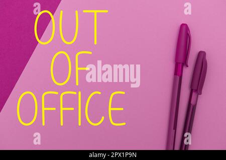 Inspiration zeigt Abmeldung aus dem Büro, Konzept bedeutet außerhalb der Arbeit Niemand in einer Geschäftsreise Freizeit Entspannen Zeit Stockfoto