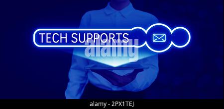 Schreiben mit Text Tech Supports, Business Showcase Help von Techniker Online oder Call Center Customer Service Stockfoto