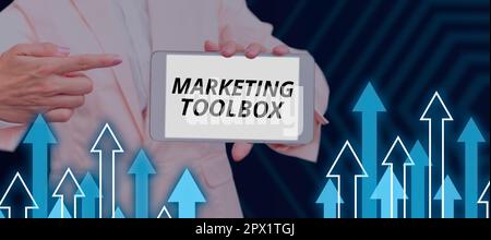Konzeptionelle Überschrift Marketing-Toolbox, Word geschrieben auf bedeutet Werbung für ein Produkt oder eine Dienstleistung Automatisierung Stockfoto