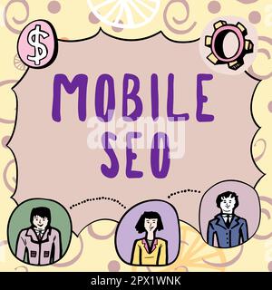Konzeptionelle Anzeige Mobile Seo, Internet-Konzept Optimierung einer Website für die Rangfolge mobiler Suchvorgänge Stockfoto