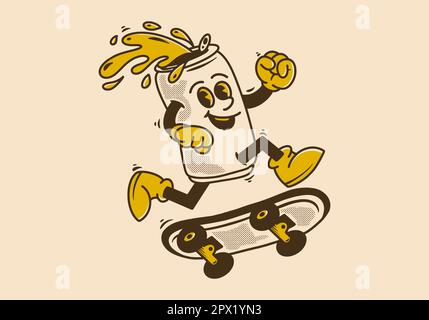 Ein klassisches Maskottchen-Design mit Biersorten, die auf dem Skateboard springen Stock Vektor