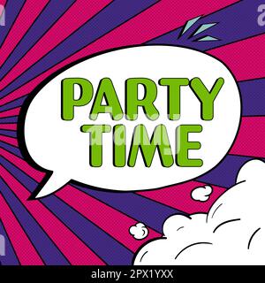 Inspiration mit dem Schild „Party Time“, Konzept für den richtigen Moment zum Feiern und Spaß bei einem gesellschaftlichen Event Stockfoto